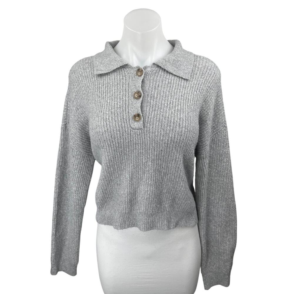Nordstrom BP. Gray Ribbed Knit Collared Polo Long Sleeve Sweater Top Size M